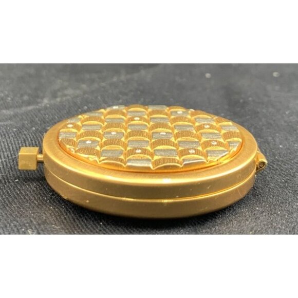 Compact Mirror Gold Tone Silver Tone Crystals Geometric Rhinestone 1.75" Vtg - Picture 5 of 7